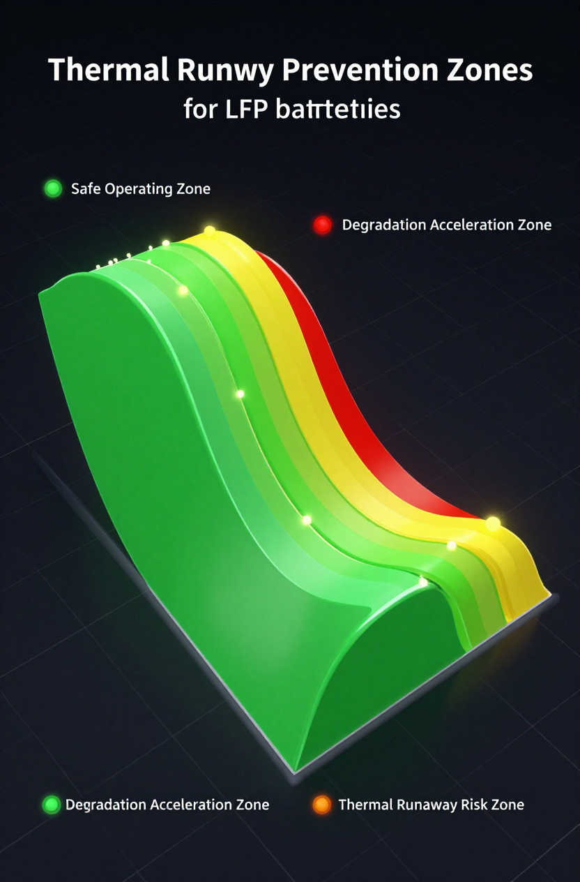 Thermal diagram showing heat accumulation in a sealed 48V battery cabinet