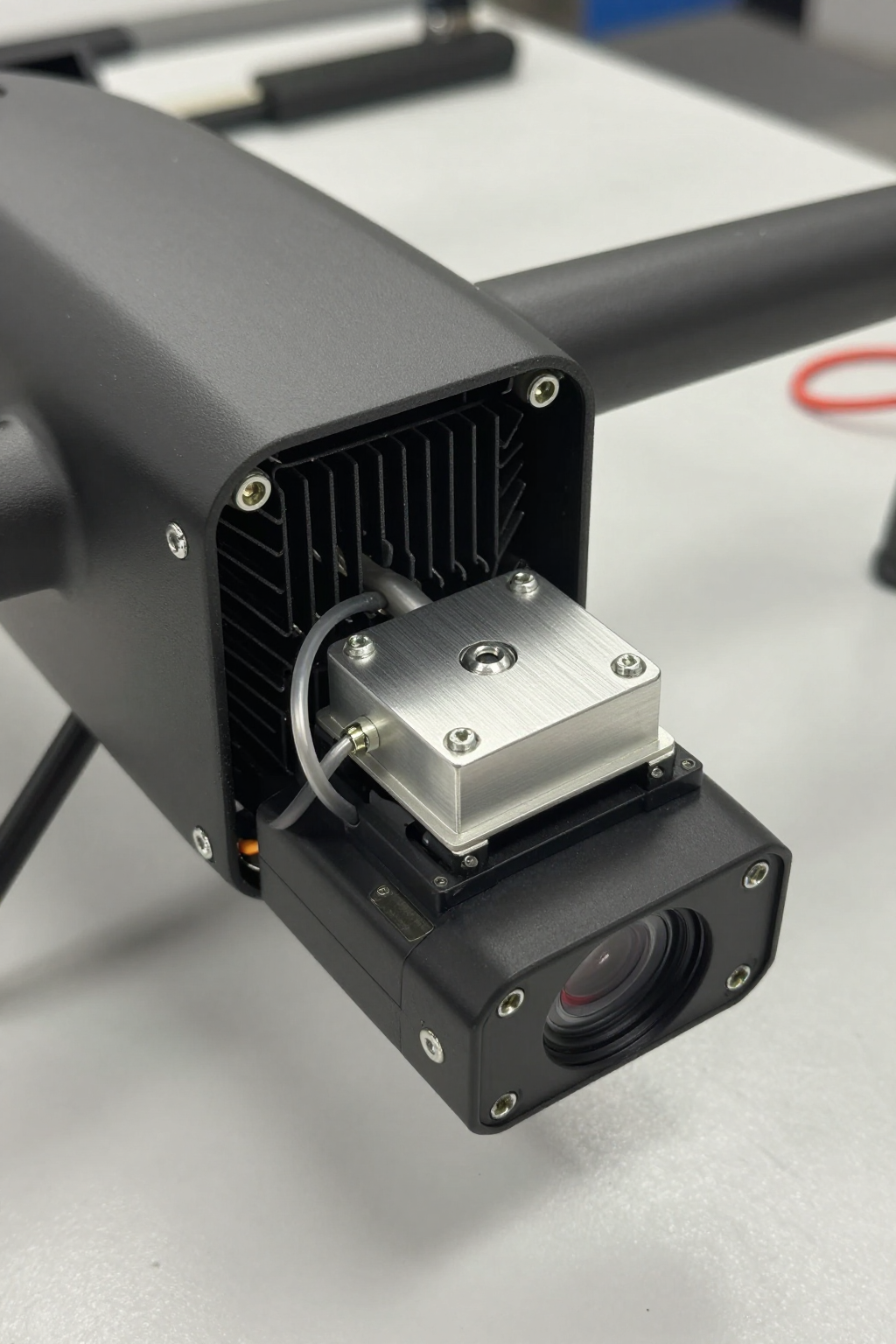 A close-up of a miniature DC compressor module, highlighting its compact size for integration into UAVs.