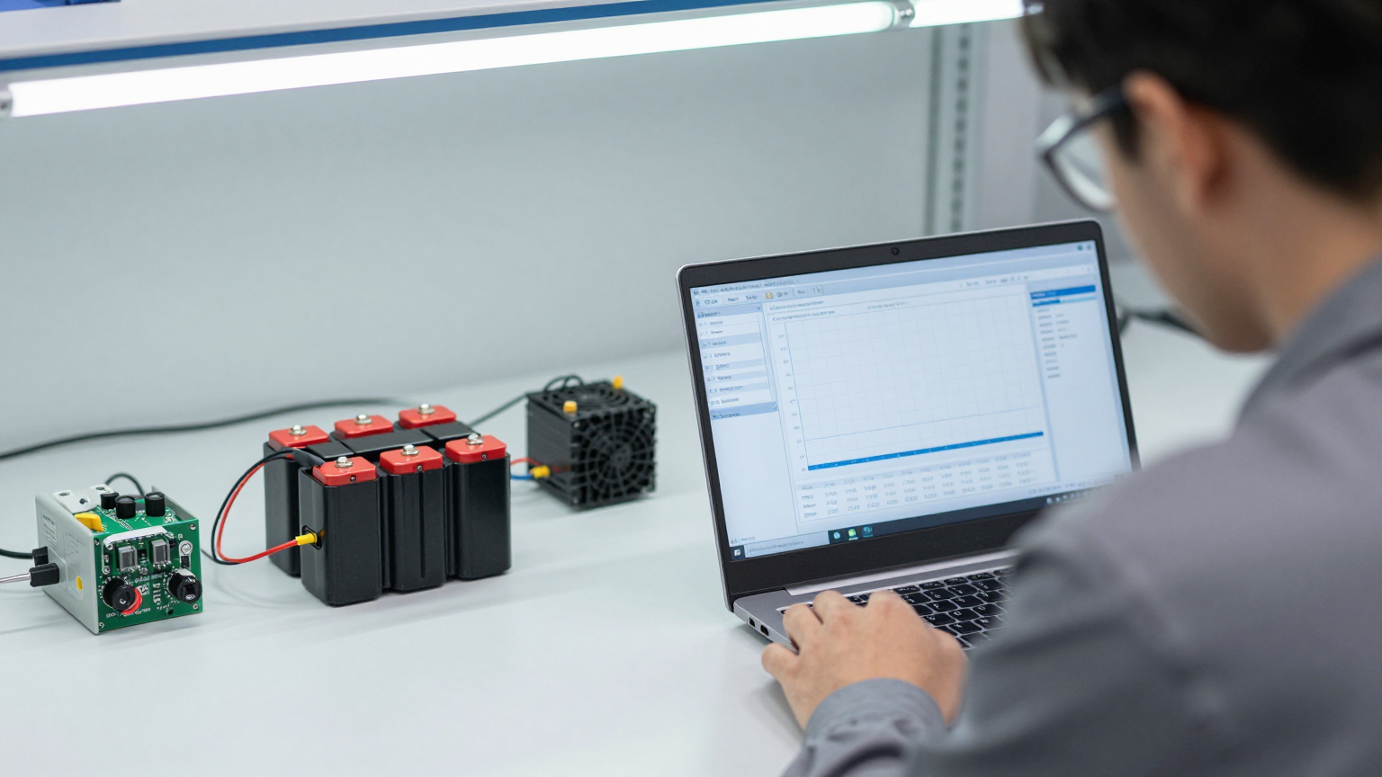 A miniature DC compressor unit being integrated into a compact electronics enclosure.