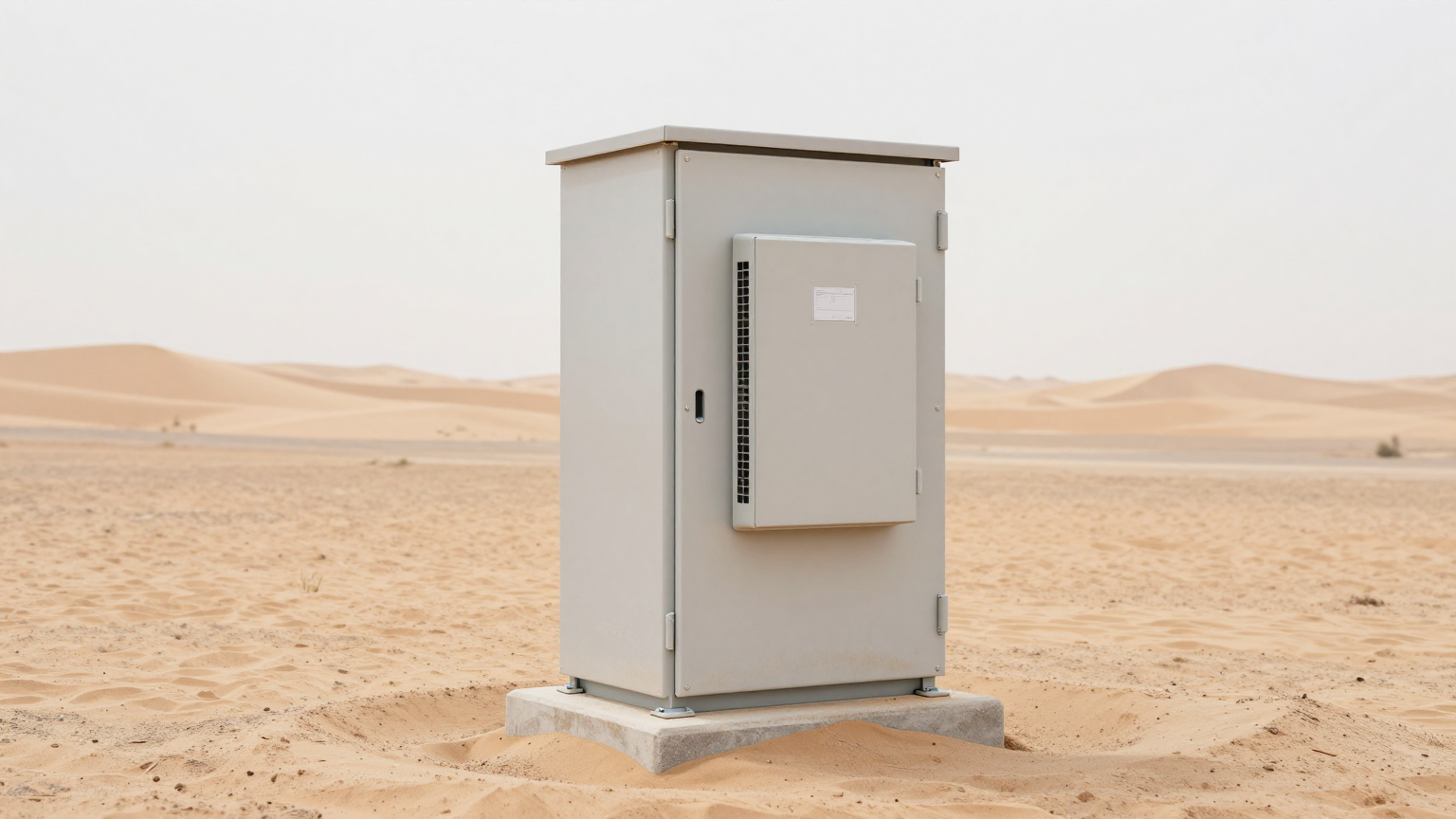 DIAGRAM: outdoor telecom cabinet thermal profile showing 24-hour temperature cycle in desert environment with daytime cooling and nighttime heating zones