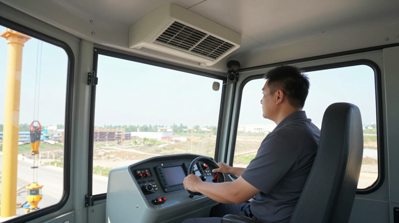 Compact evaporator unit installed in crane cab ceiling for cooling