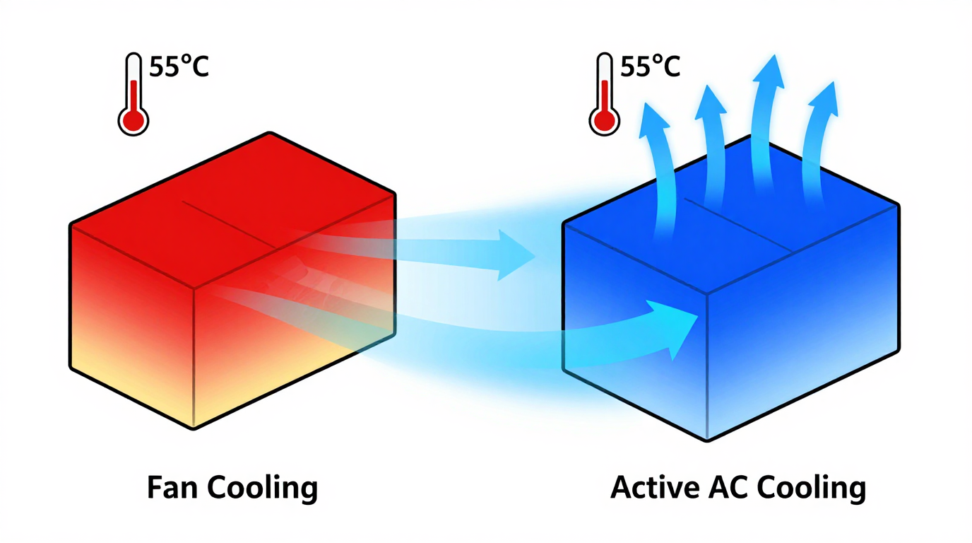 Drone battery cooling setup in field