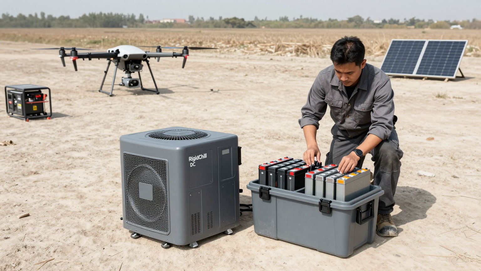 Field technician checking battery temp