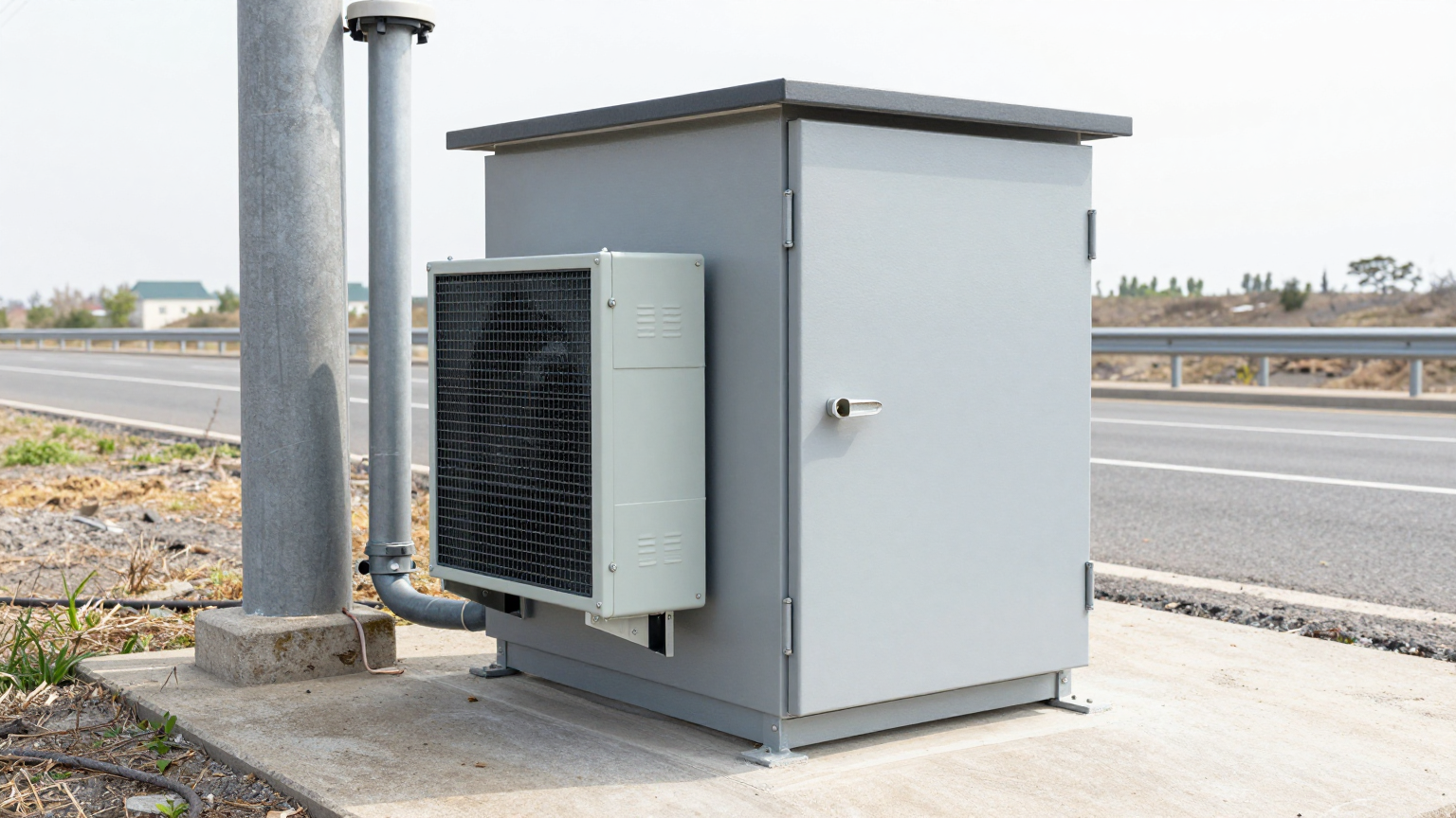 An engineer using a thermal camera to verify the temperature distribution inside a control cabinet after installing a cooling unit.