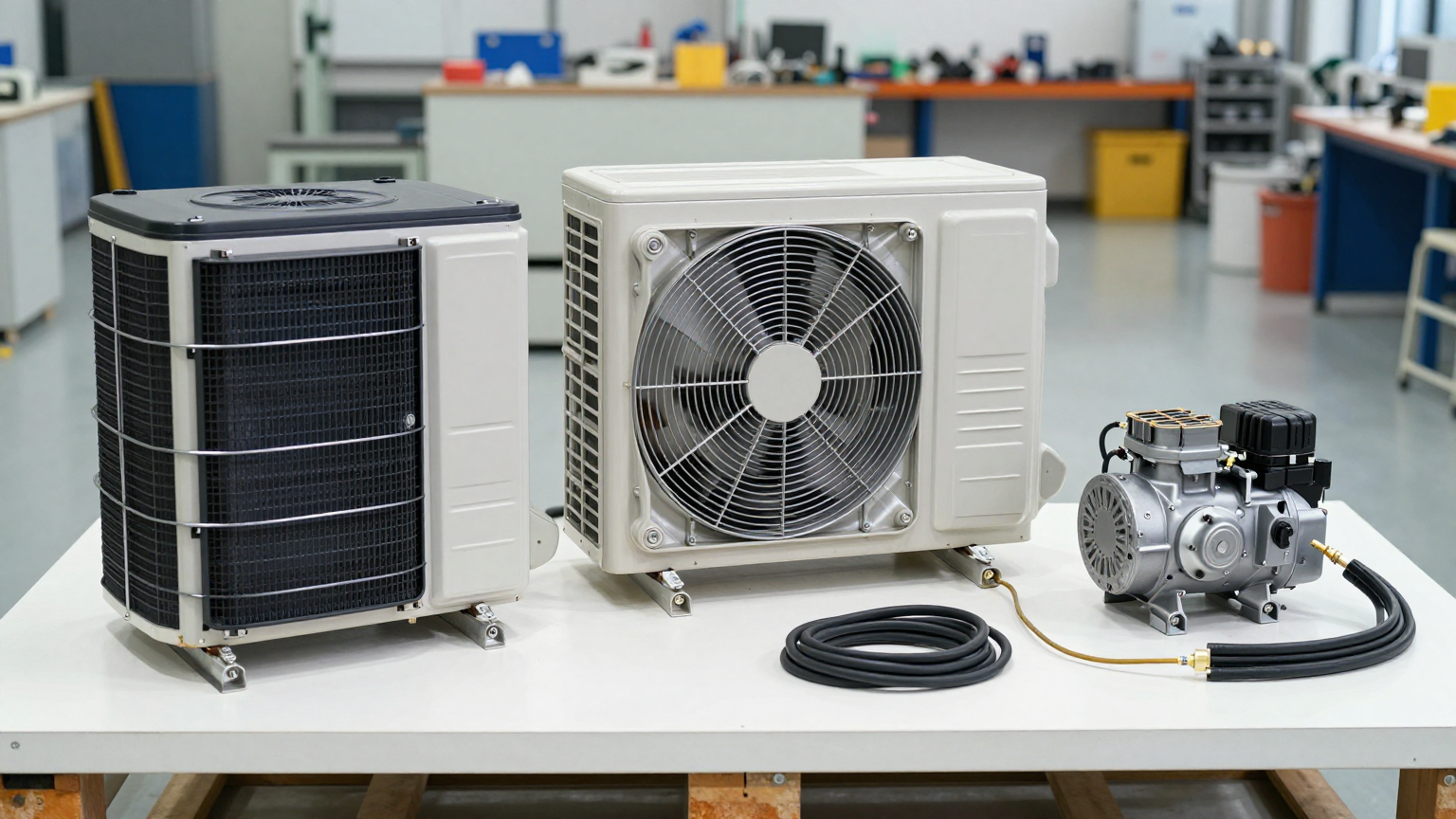 Close-up of dust-clogged condenser coil on heavy equipment