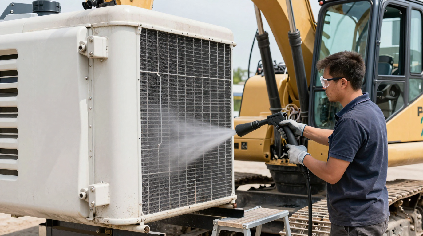 Split-type DC air conditioning system components for heavy equipment installation