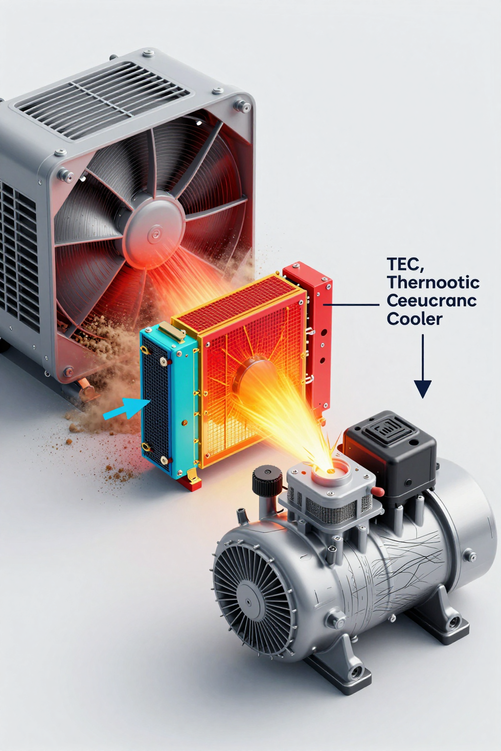 Industrial cooling system deployed in a desert environment illustrating fans vs tec vs compressor harsh environment challenges
