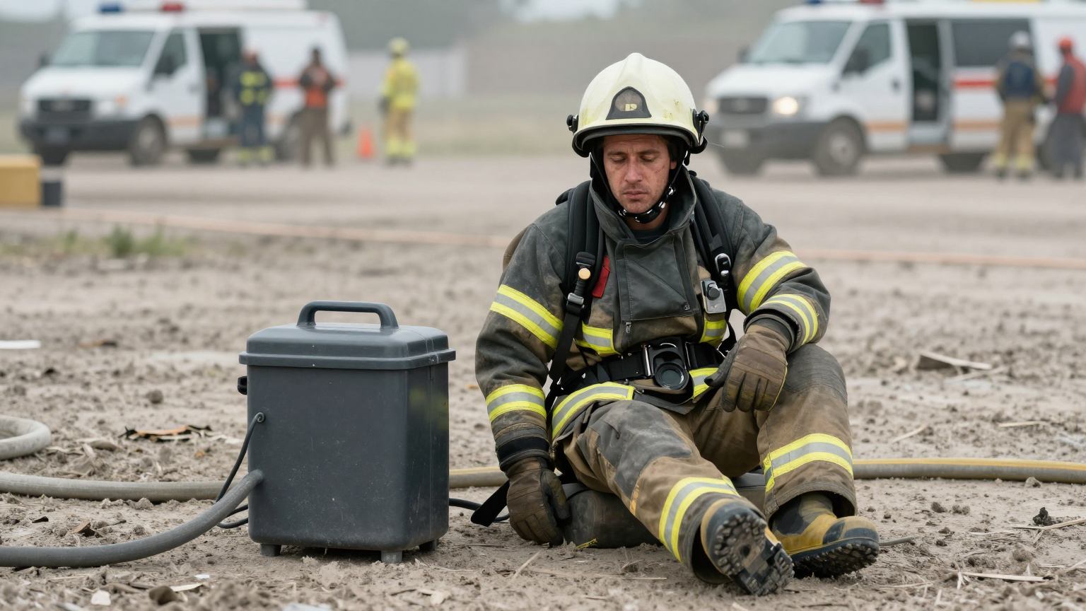 An overview of the complete AlphaCooler system including the vest, hoses, and main unit.