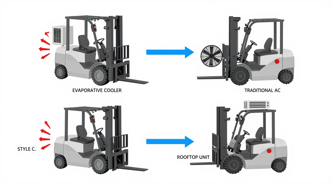 Forklift cab interior showing glass panels and confined operator space