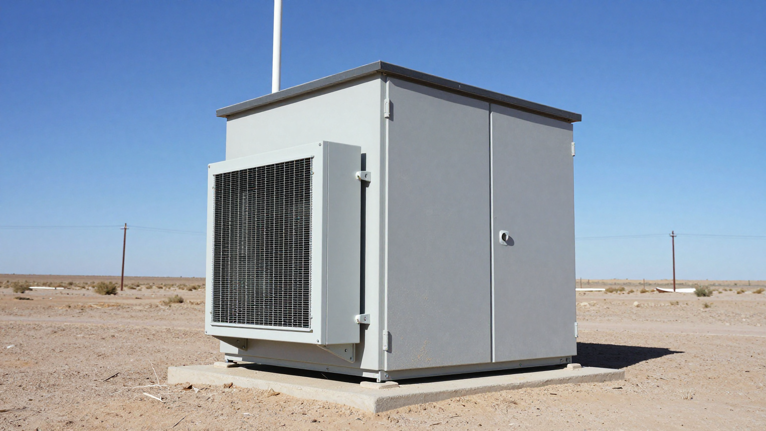 Close-up of a Micro DC Aircon unit, showing the compact compressor and fan assembly.