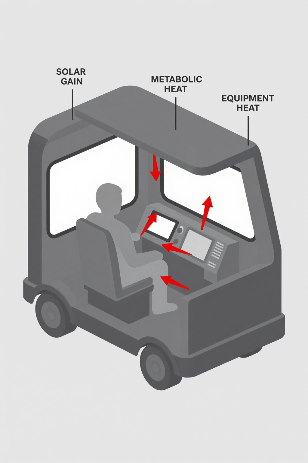 An engineer inspecting the compact cooling unit mounted inside an industrial vehicle cabin.