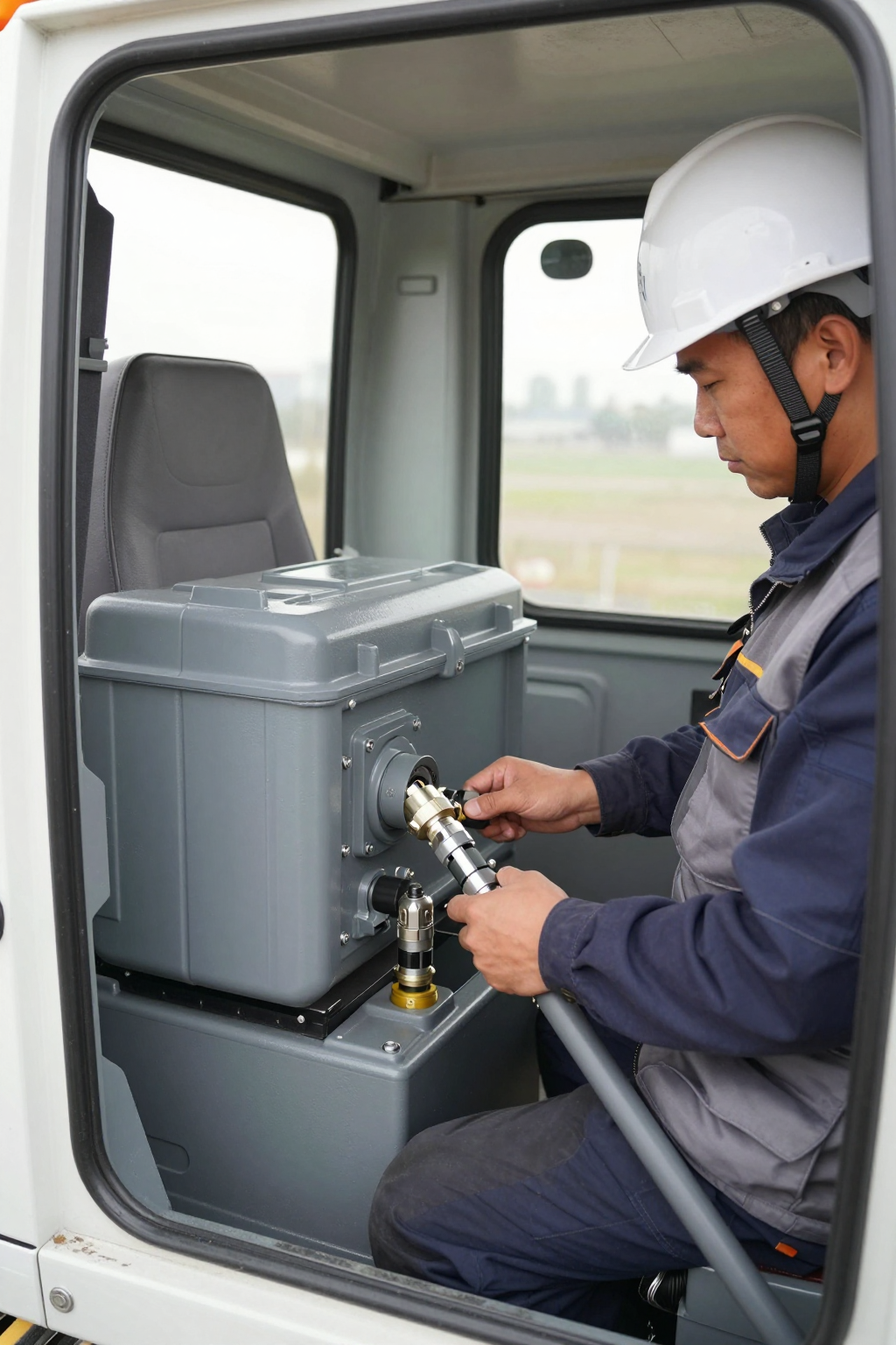 Close-up of the liquid cooling garment worn by an operator, showing the micro-tubing.
