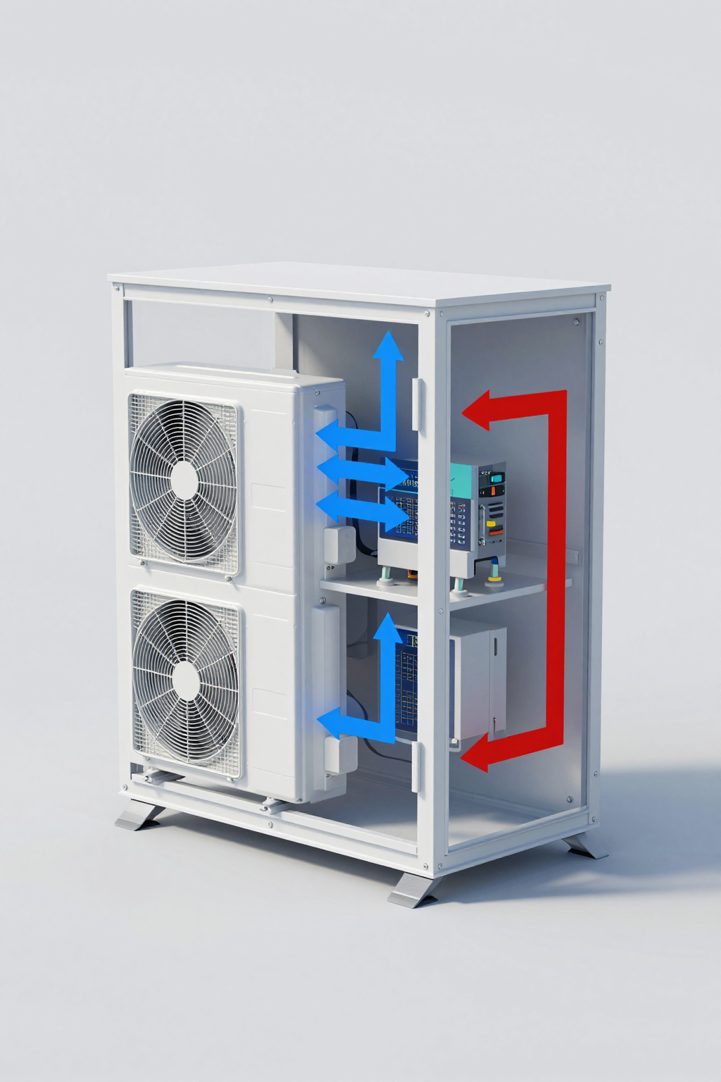 Technician inspecting a micro ac for remote outdoor cabinet in a desert environment