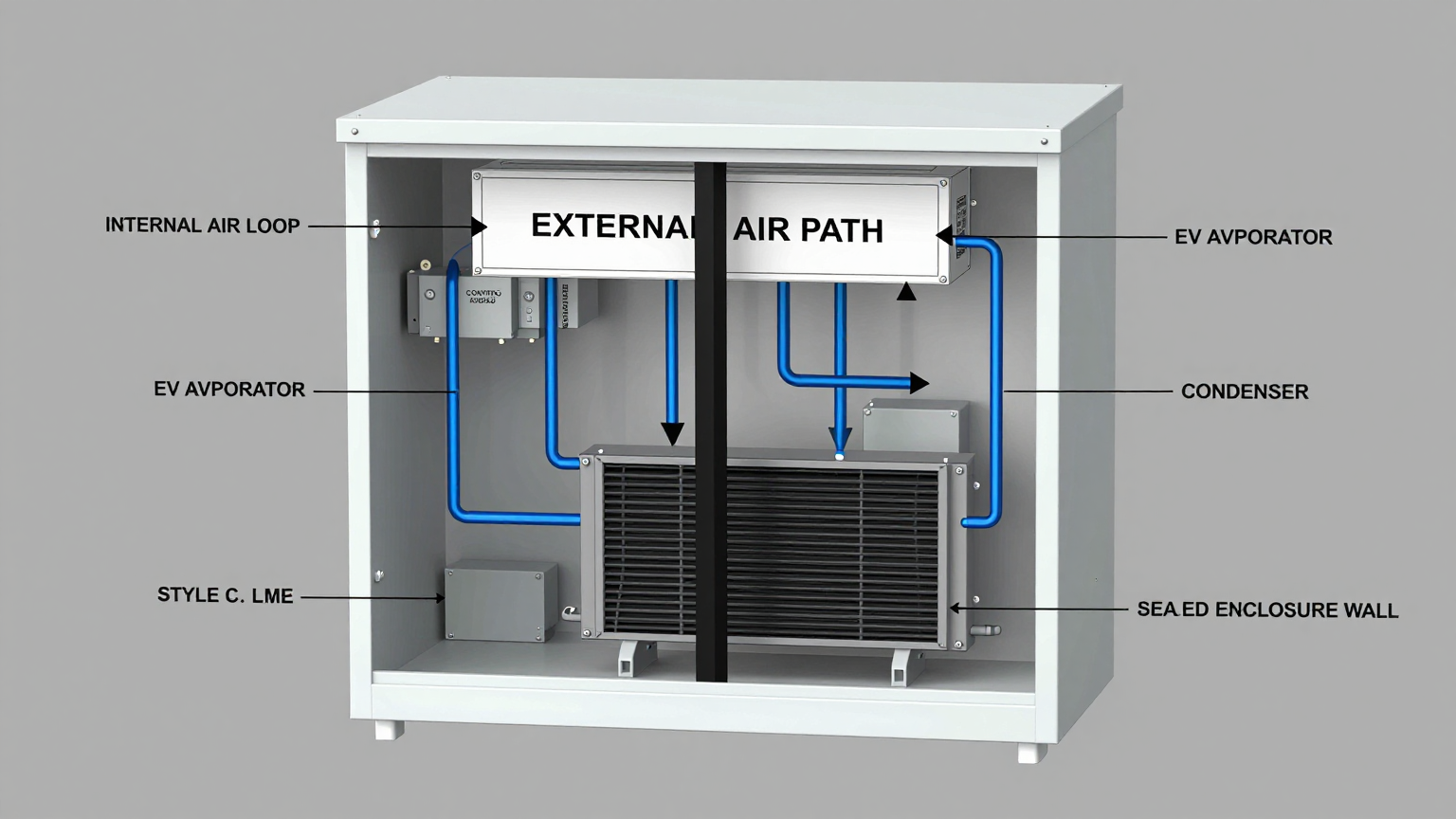 A micro DC air conditioner unit designed for compact electronic enclosure cooling in an EV charger cabinet.