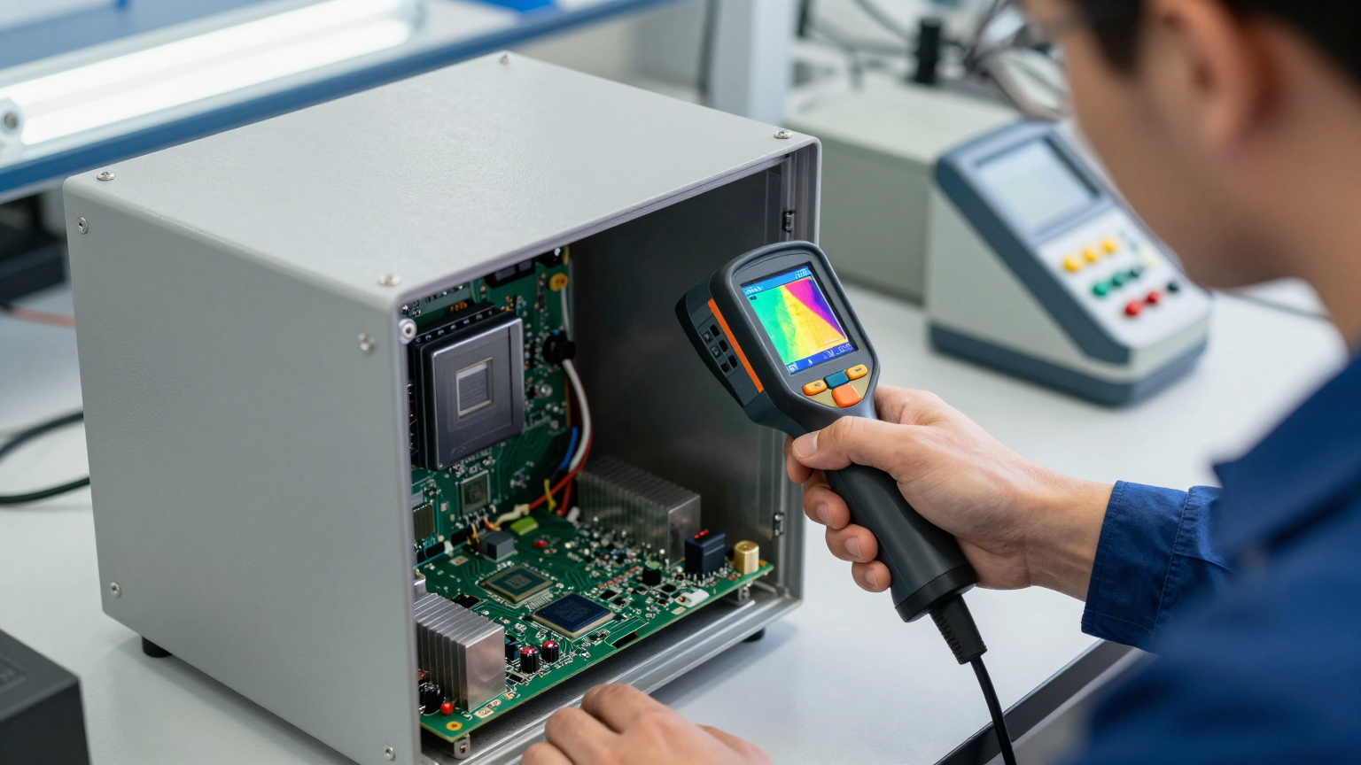 Diagram showing the closed-loop airflow of a micro DC cabinet air conditioner kiosk, with internal cool air and external hot air paths completely separated.