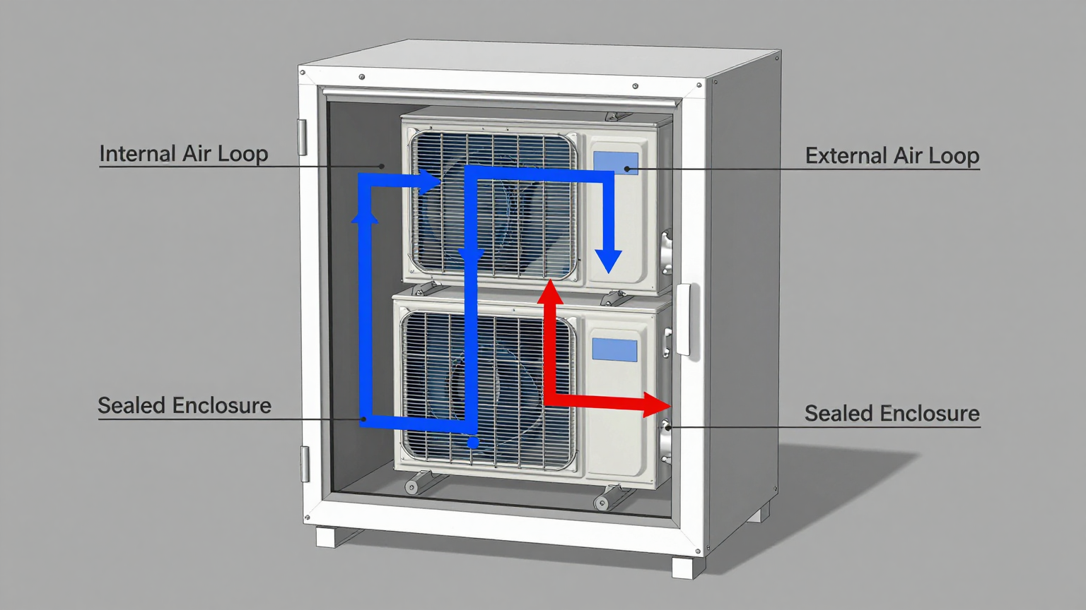 A micro dc air conditioner for traffic cabinet mounted on the side of a roadside control box.