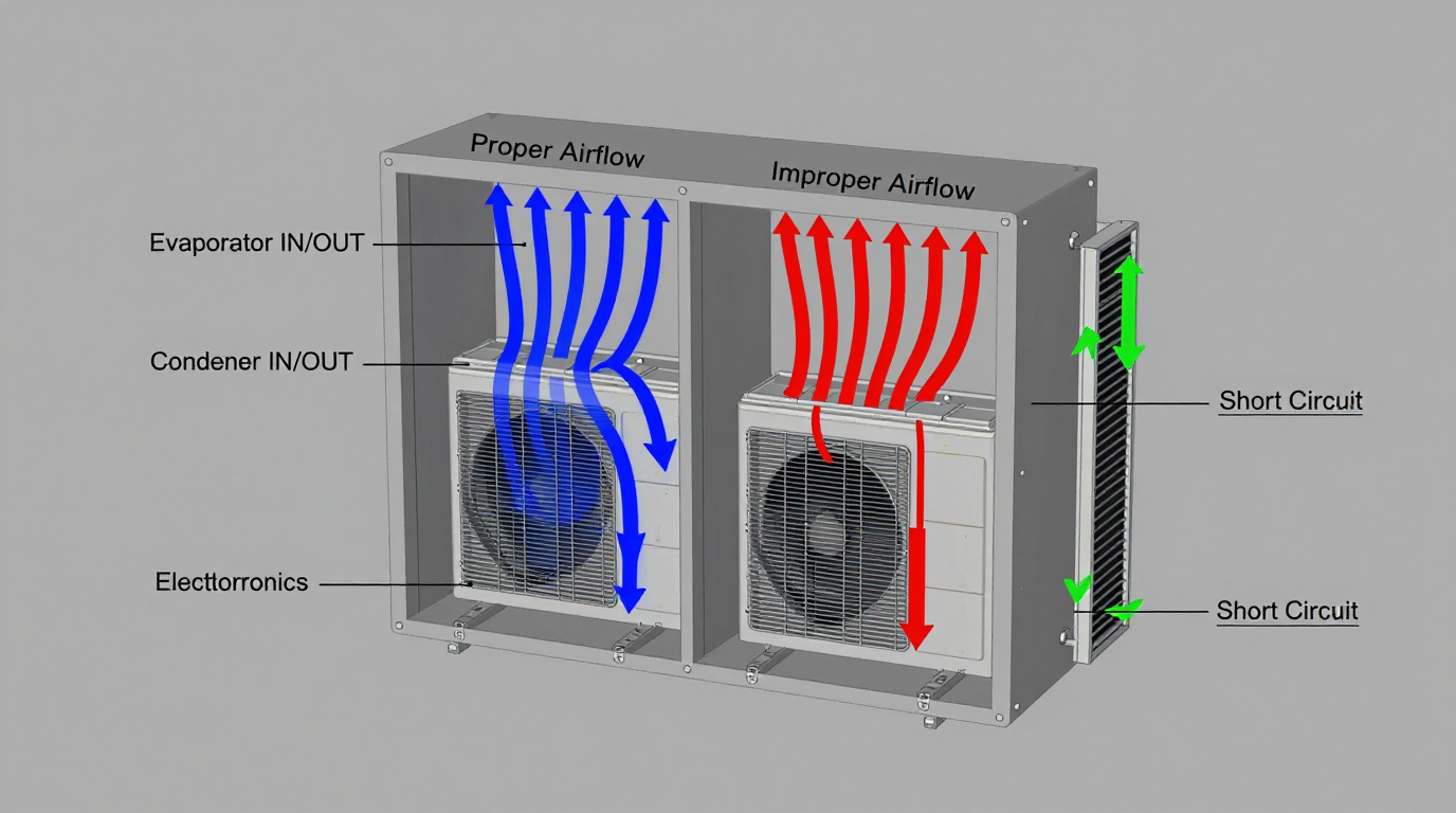 An engineer troubleshooting a compact enclosure where a micro dc air conditioner is not cooling effectively.