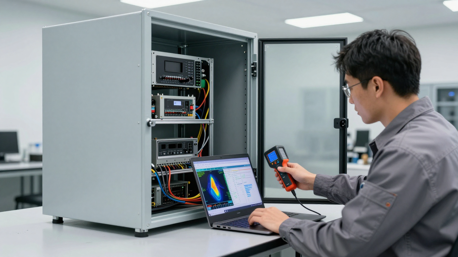 Diagram showing the closed-loop airflow of a DC enclosure air conditioner for an edge cabinet.
