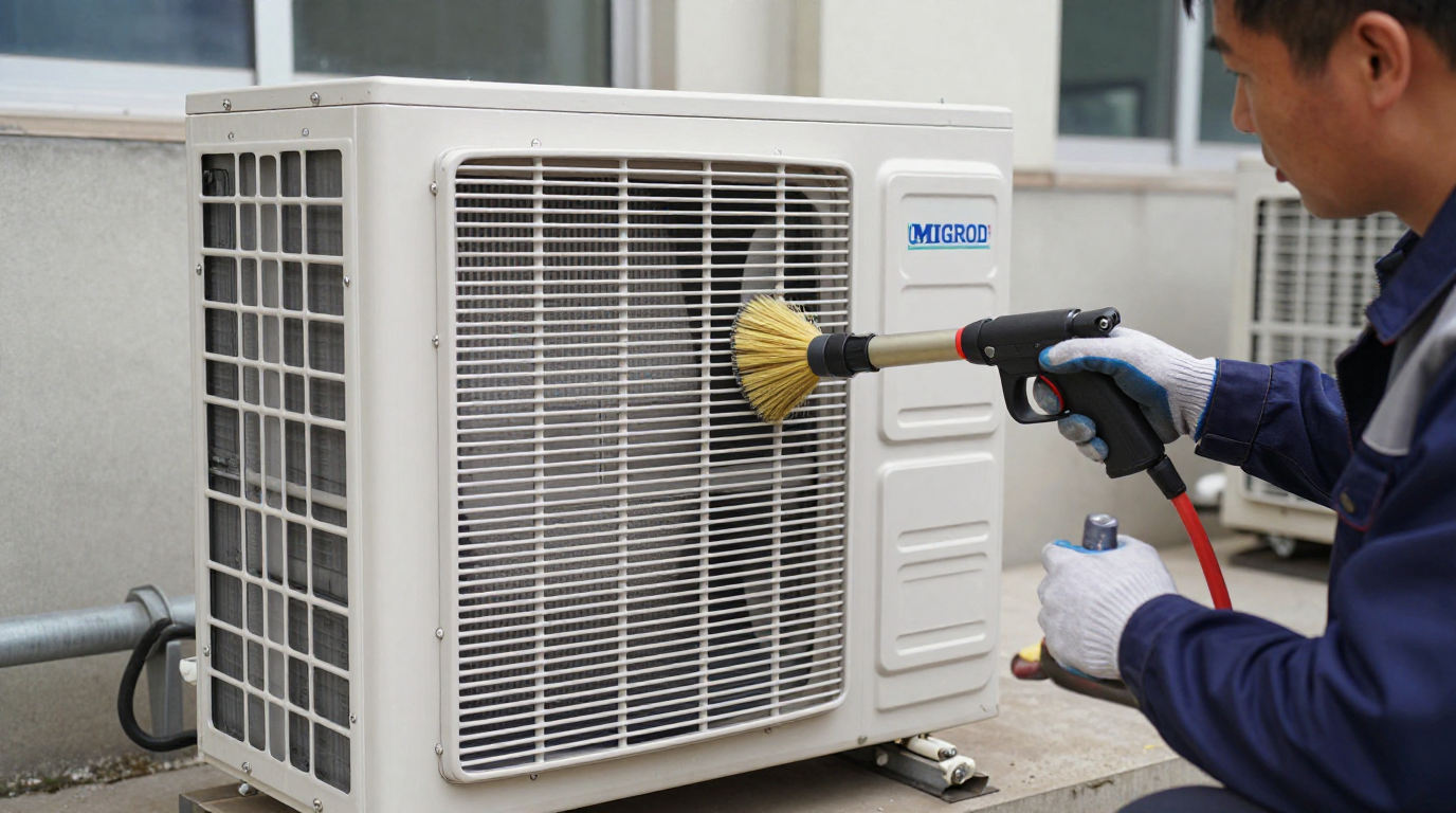 An engineering selection matrix flowchart, guiding a decision between passive cooling, a heat exchanger, and a Micro DC Aircon.