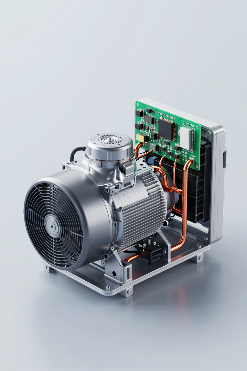 Internal components of a Micro DC Aircon showing BLDC compressor