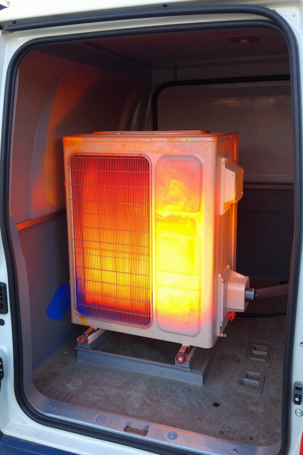 Diagram of condenser airflow short-cycling in a tight vehicle compartment