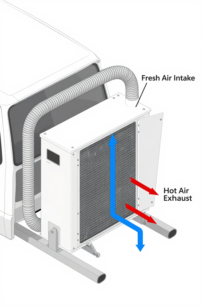 Thermal camera image showing heat buildup in a poorly ventilated AC compartment
