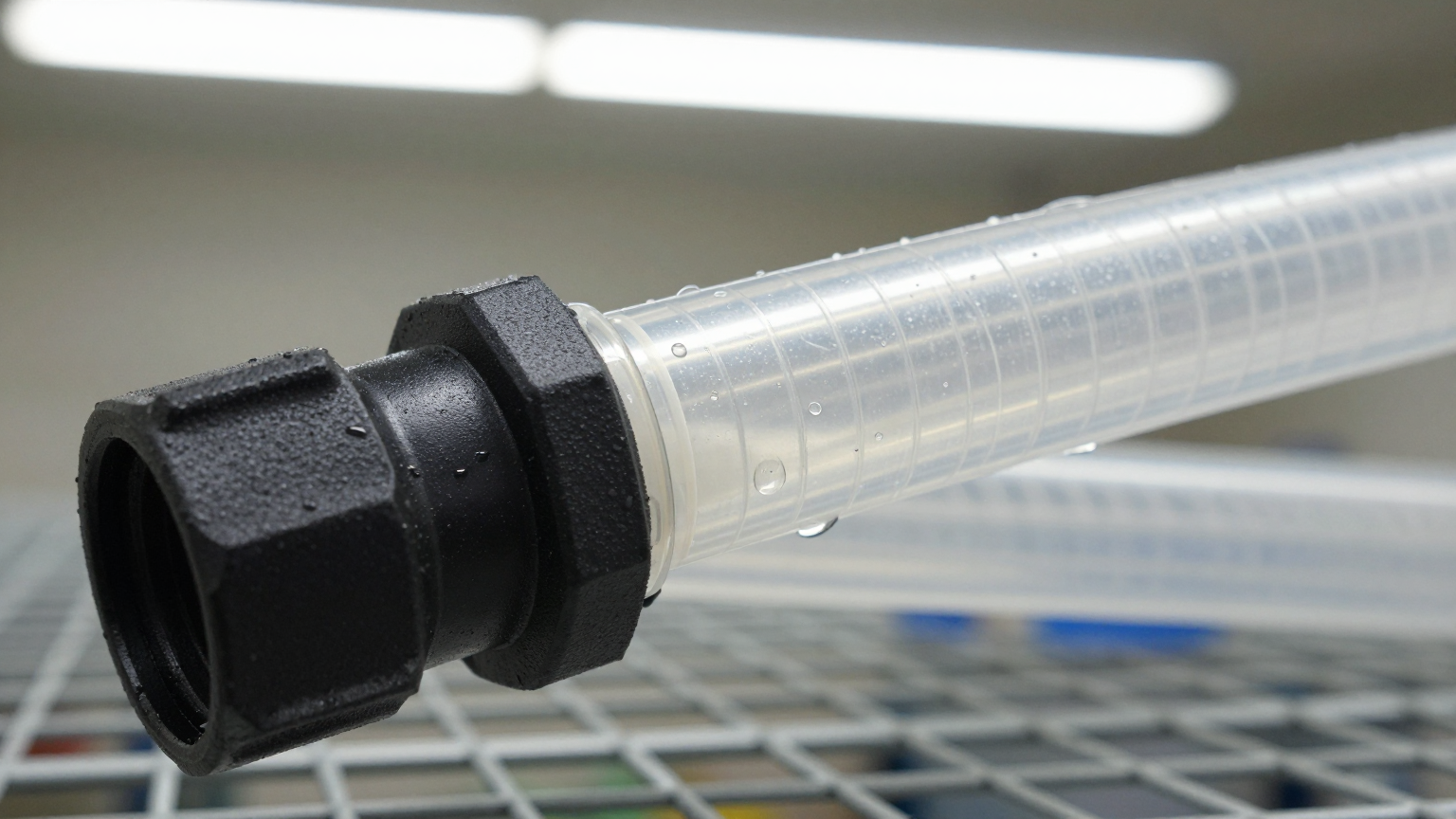 Overflowing condensate catch bottle on a van floor