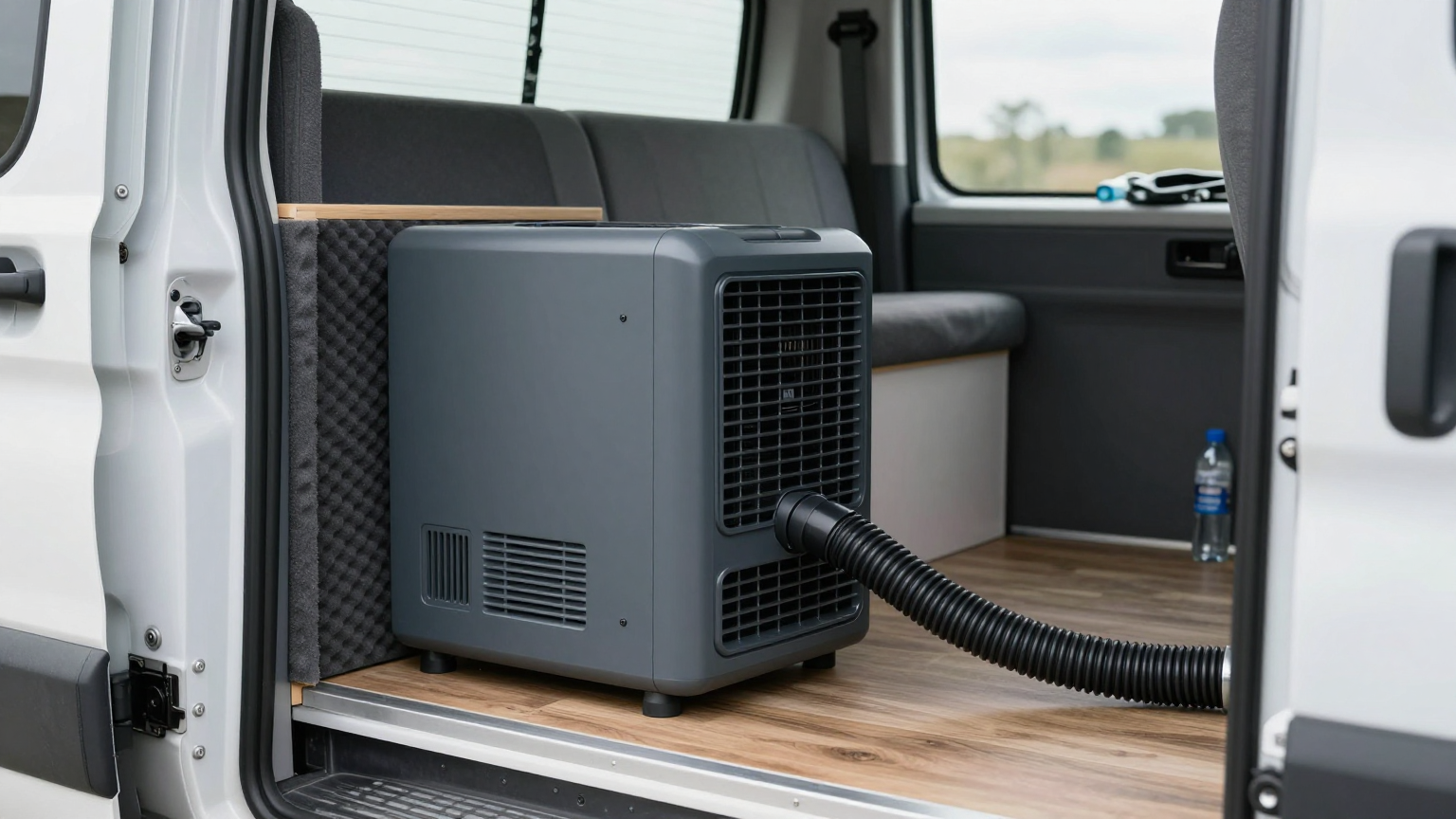 Portable RV air conditioner in converted van