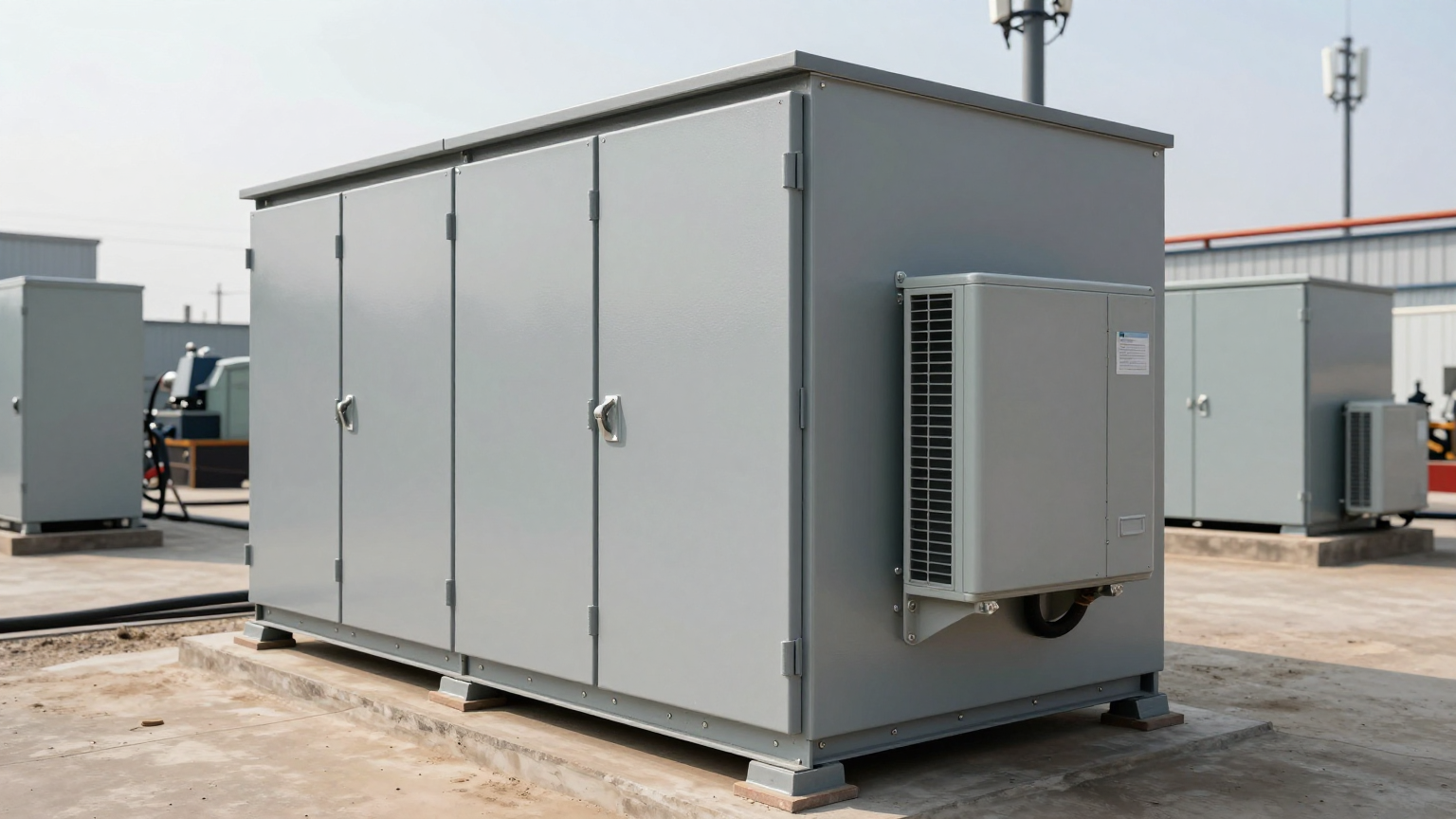 A close-up of a technician checking the temperature readings on a display inside a cooled electronics cabinet.