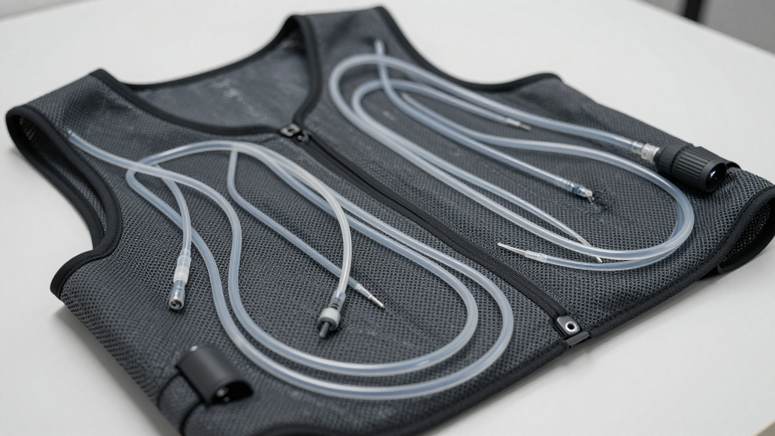 A maintenance technician flushing the coolant from a personal cooling unit.