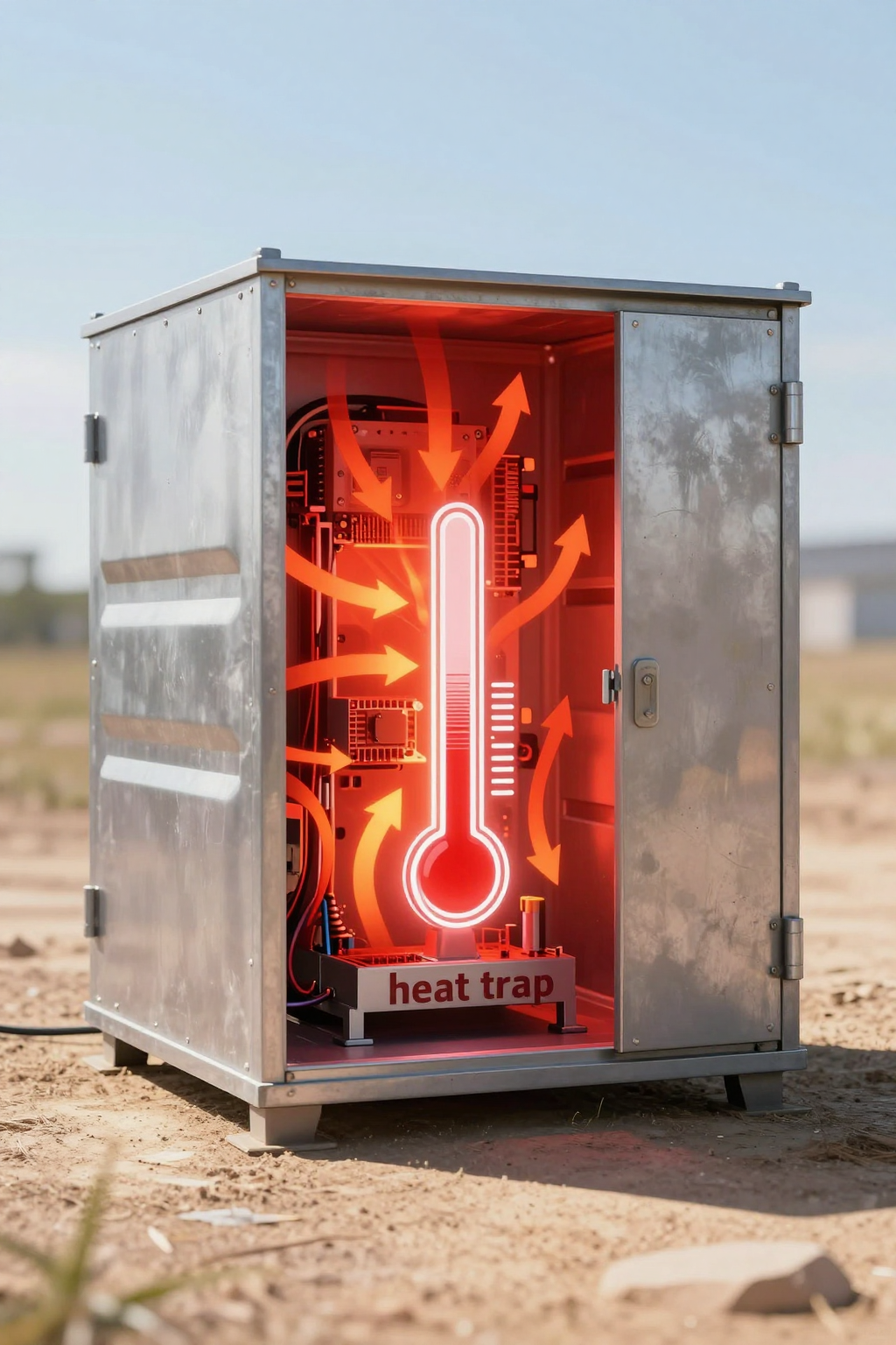 Industrial outdoor kiosk in harsh desert environment requiring sealed outdoor enclosure cooling