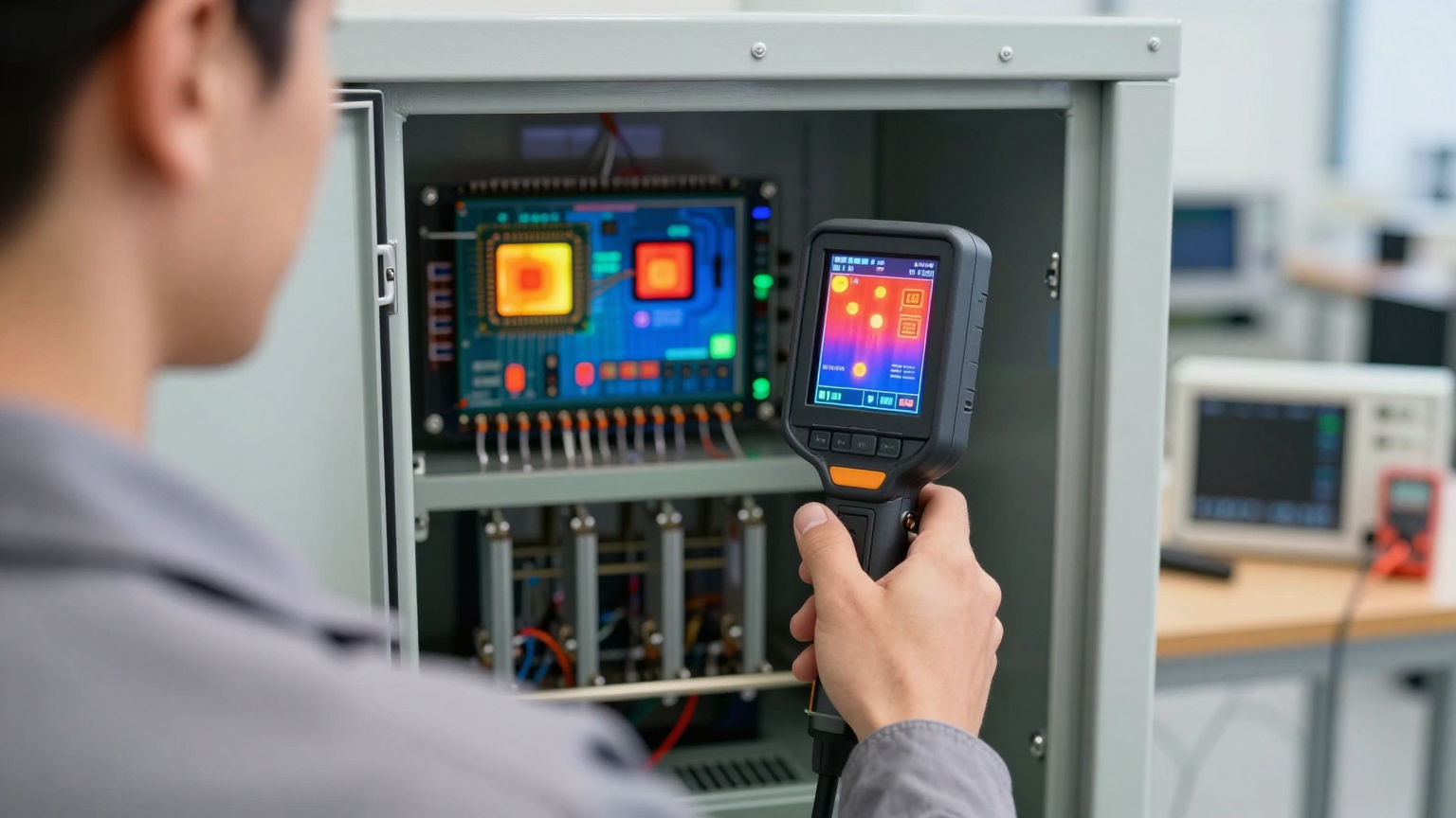 Diagram showing airflow in a sealed cabinet with a Micro DC Aircon creating a closed cooling loop.