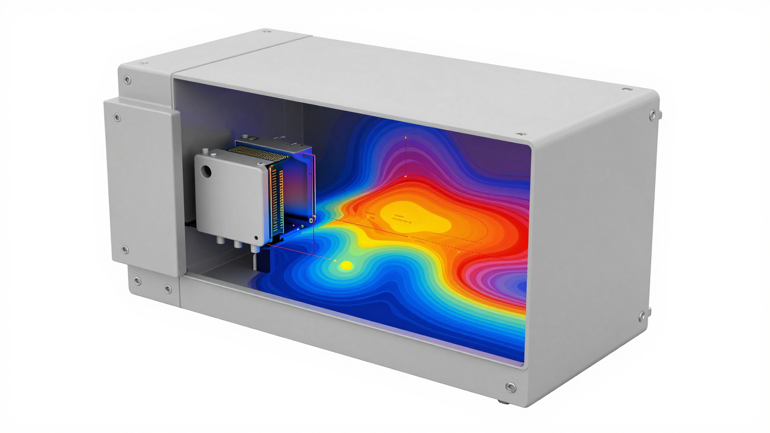 An engineer examining the internal components and airflow pathways of a compact IVD instrument.