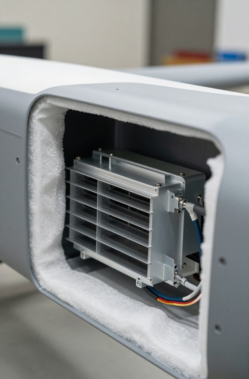 A technician using a multimeter to check the voltage at the terminals of a miniature dc compressor for rapid cooldown.
